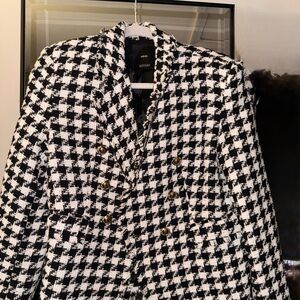 Mango Black and White Checkered Blazer